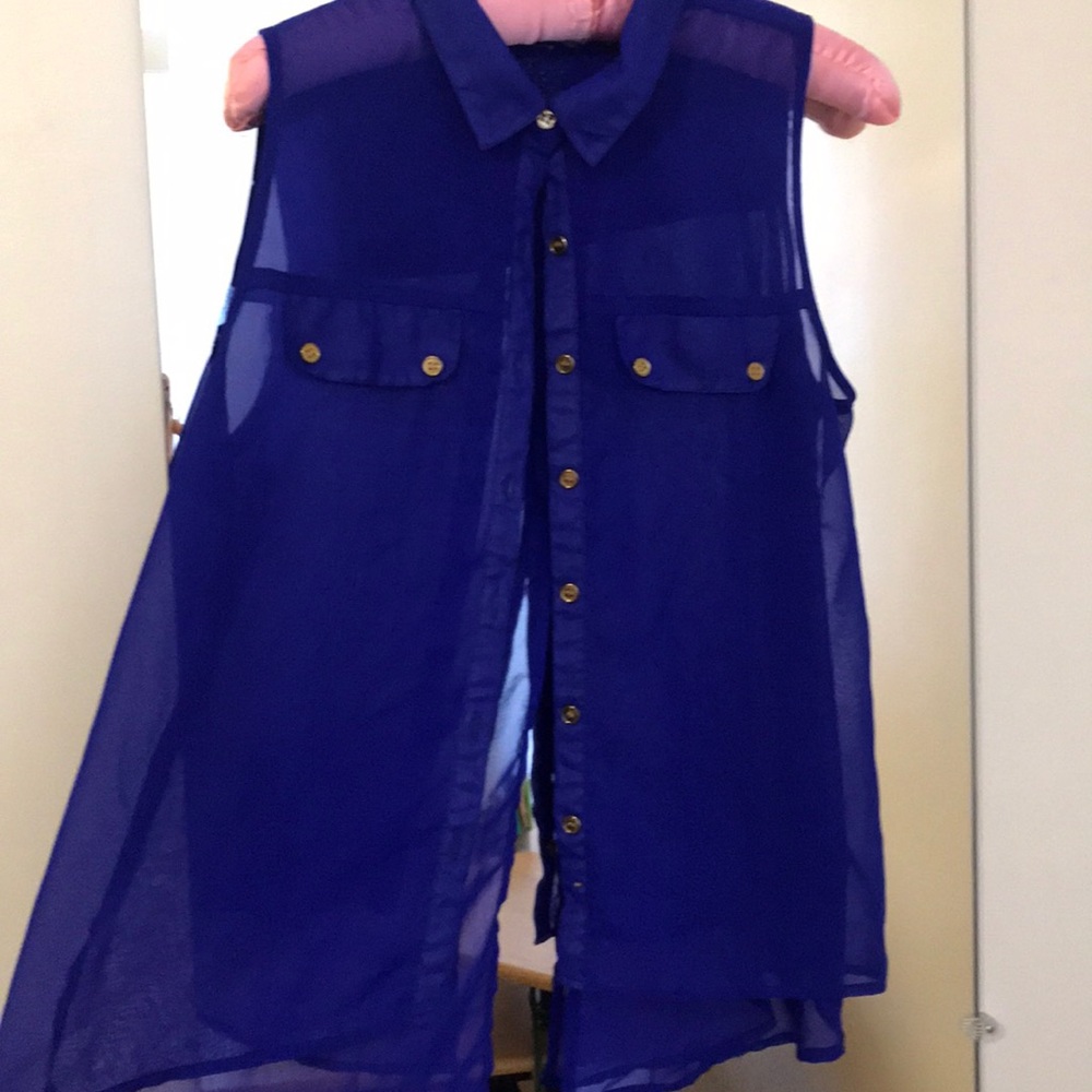 Blue Blouse Gold Buttons